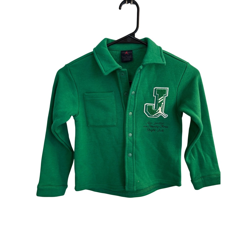 Jordan Fleece Shacket Boys 4 Pine Green Flight Club Varsity Snap Jacket